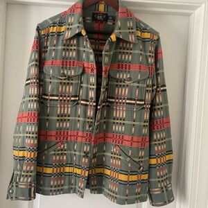 Double RL RRL Utility Shirt Jacket in Sage Green, Red & Yellow
